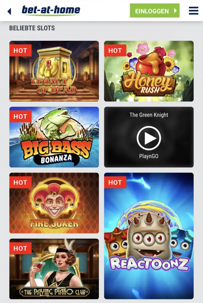 bet at home Slots Spieleauswahl