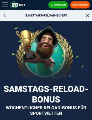 20bet Samstags-Reload-Bonus