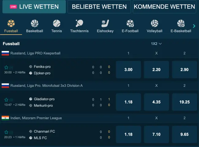 BetAlice Sport Live-Wetten
