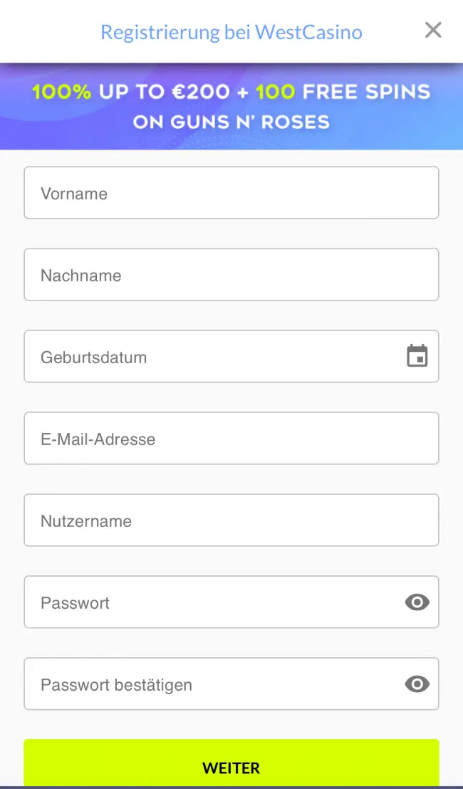 Westcasino Bonus ohne Einzahlung