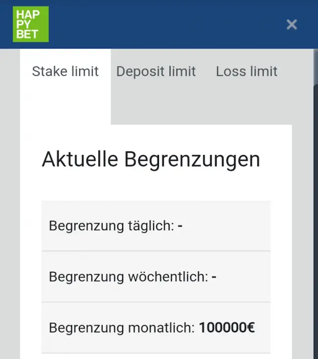 Happybet persönliche Limits setzen. Spielerschutz