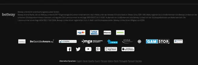 Betway Zahlungsmethoden