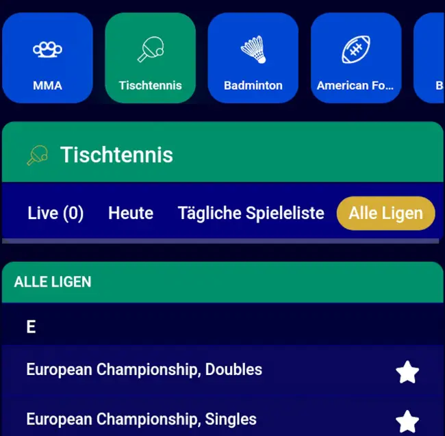 Club Riches Tischtenniswetten