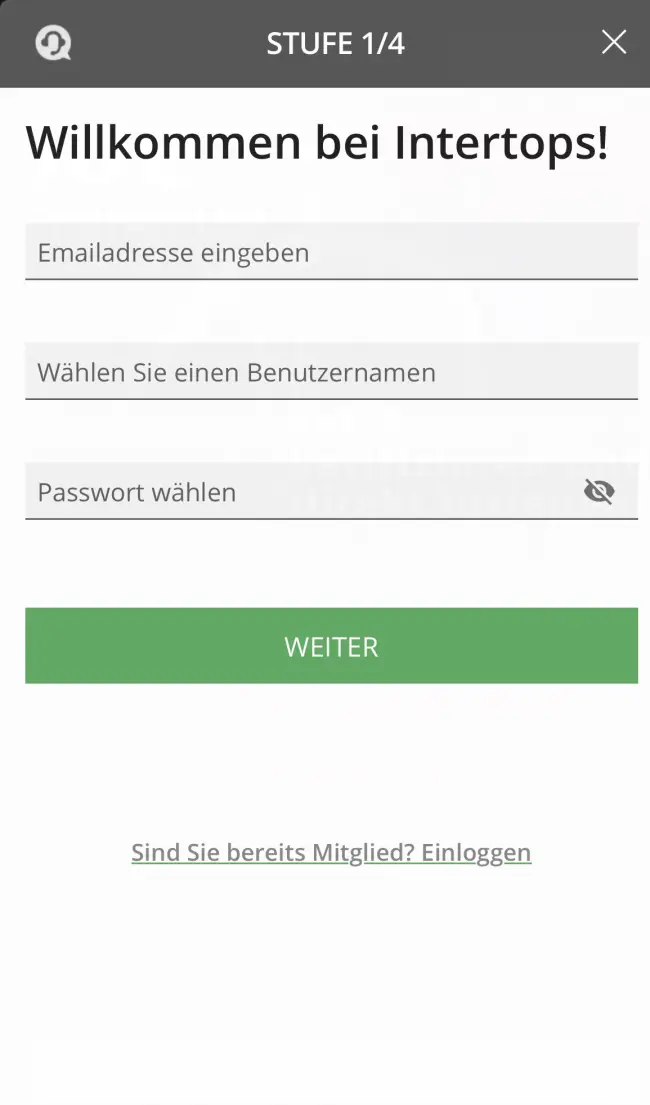 Intertops Anmeldung