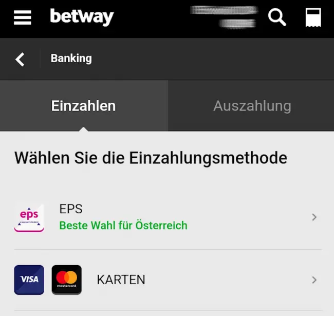 Betway Einzahlung