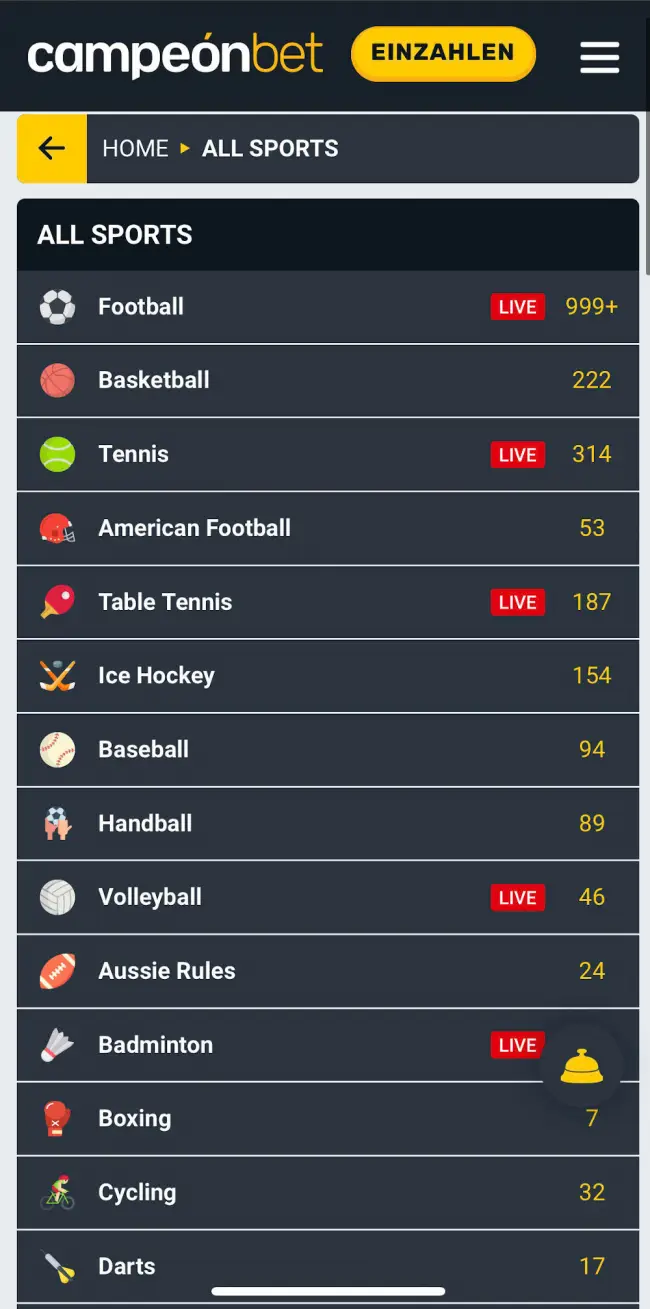 Campeonbet Wettangebot Sportarten Mobile Version