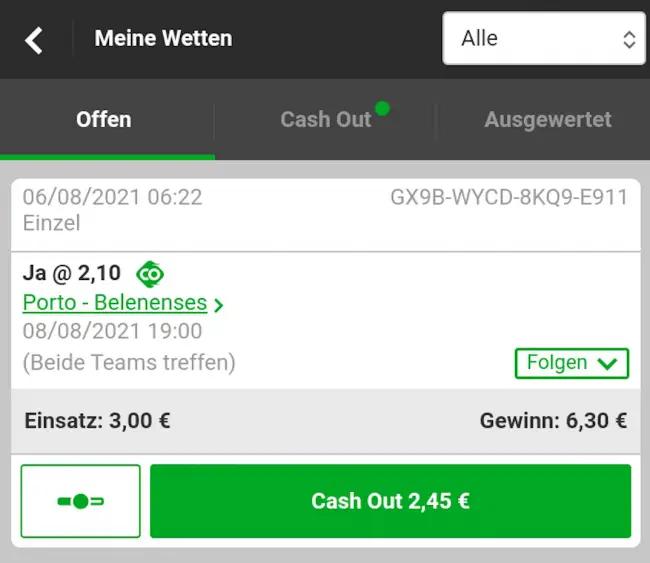 betway Tippschein Cashout