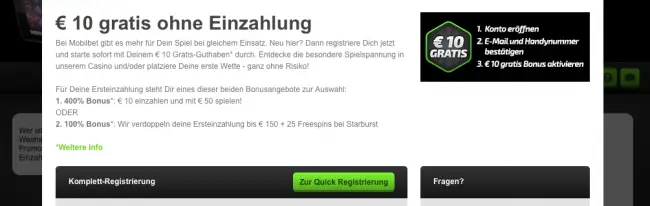 Mobilebet Registrierung