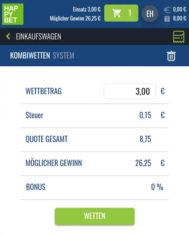 Happybet Wettschein