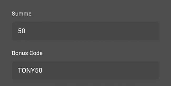 Bei TonyBet für den Bonuscode einzahlen.