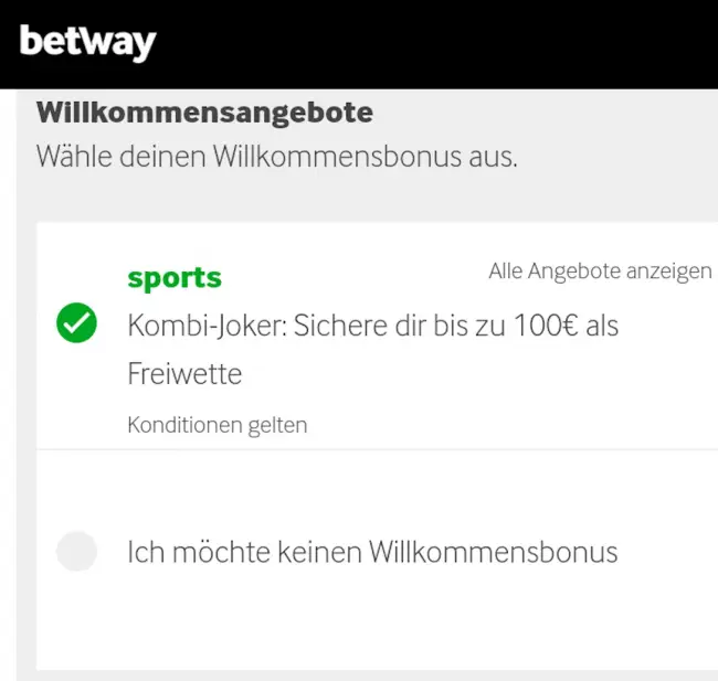 Betway Kombi-Joker Freiwette