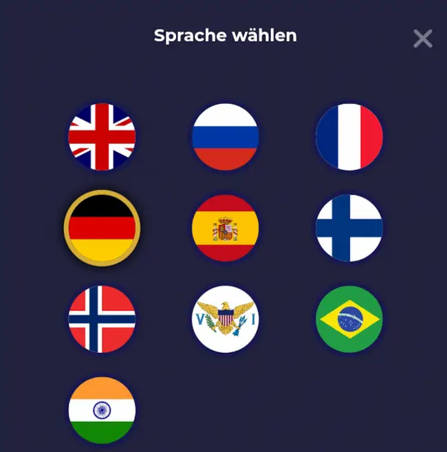 Club Riches Sprachauswahl