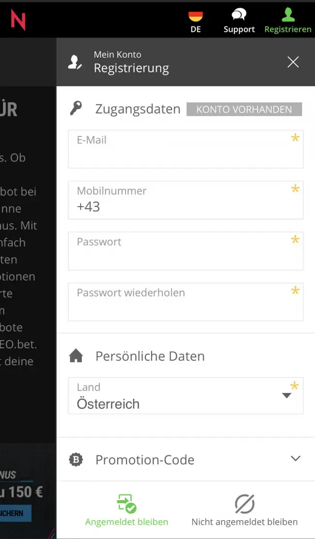 Neobet Gutschein Anmeldung