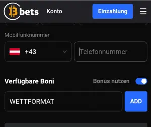 13bets € 30 Freiwette Reload Bonuscode WETTFORMAT