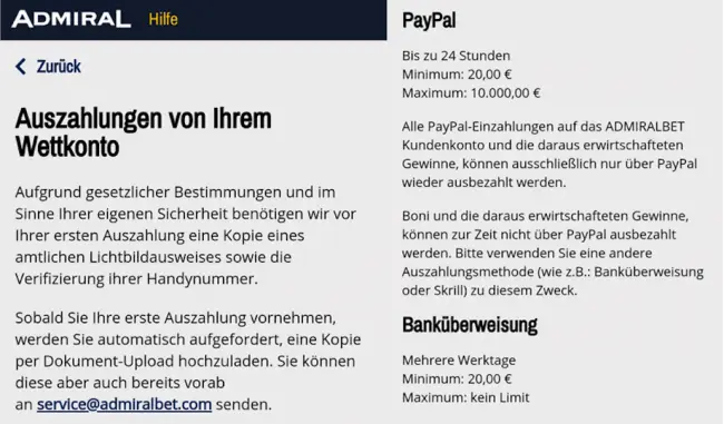 Admiralbet Auszahlung