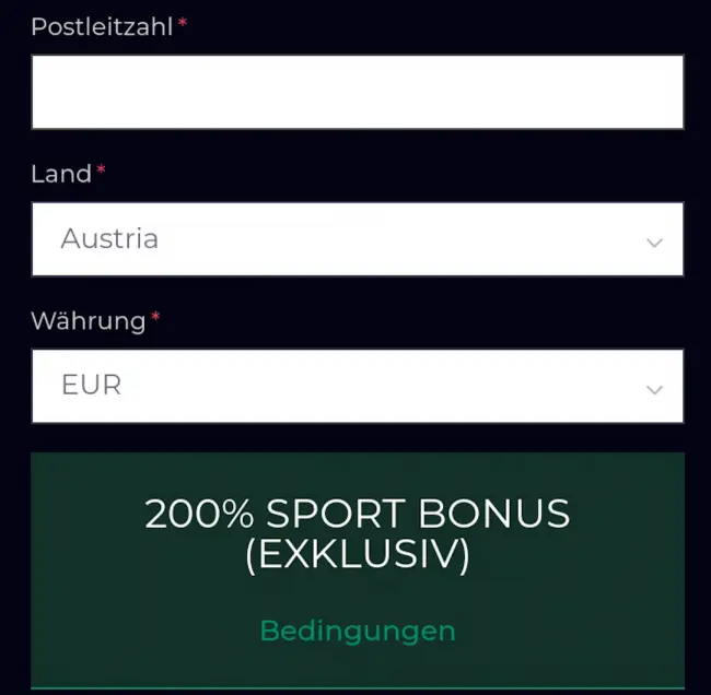 Club Riches 200 % bis zu € 200 Bonus auswählen