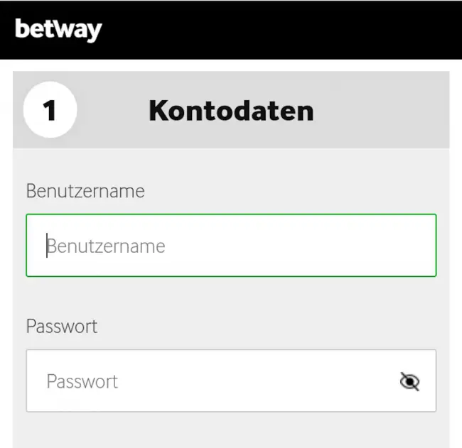 Betway Registrierungsformular