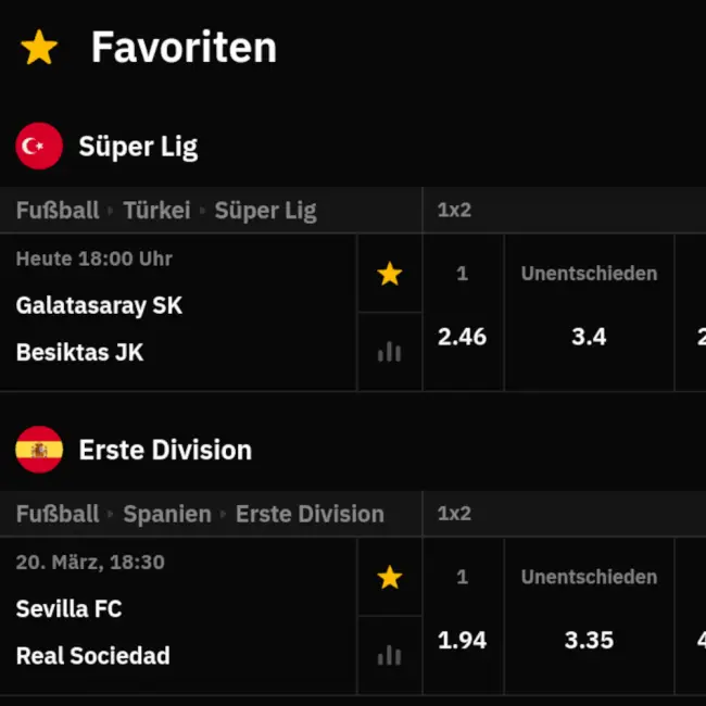Mit dem Stern kannst du deine favorisierten Spiele übersichtlich darstellen.