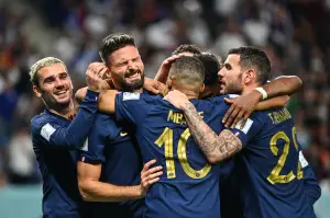Antoine Griezmann, Olivier Giroud, Kylian Mbappe und Theo Hernandez Frankreich