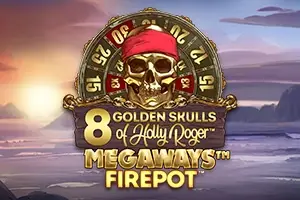 8 Golden Skulls of Holly Roger Megaways Logo