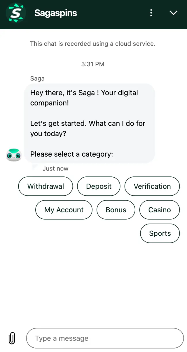 Sagaspins Casino Live Chat