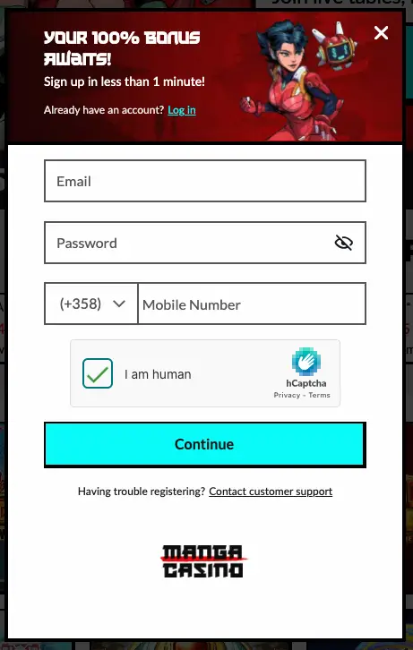 Manga Casino Registration