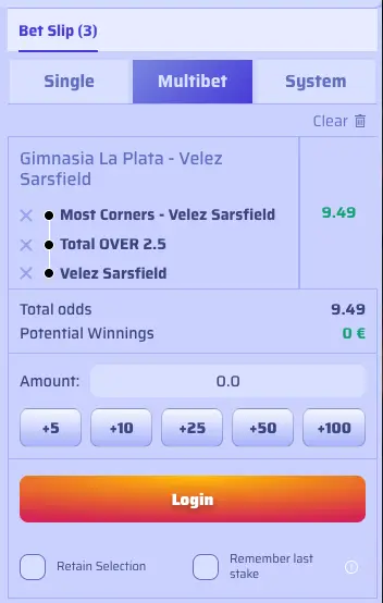 Spinrollz Sport Bet Slip