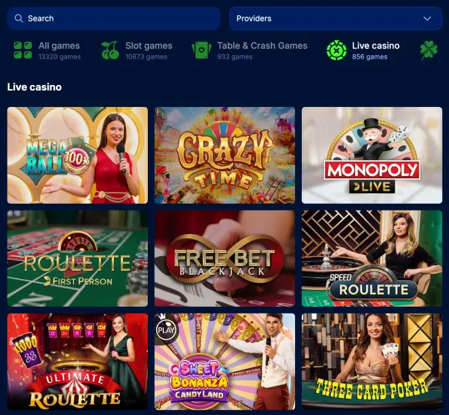 Spinny Casino Live Casino