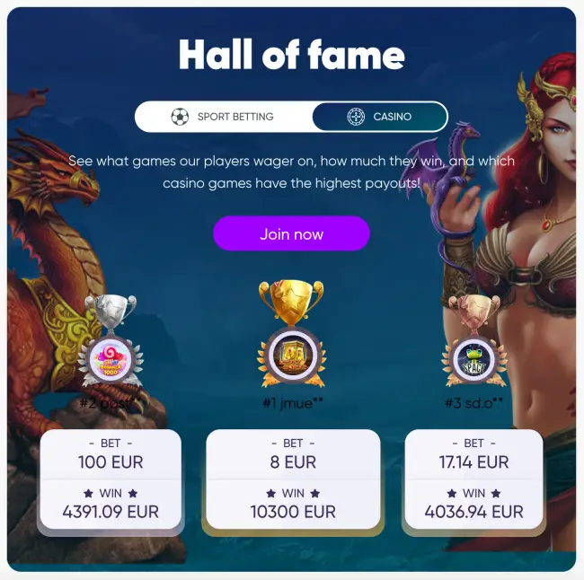 Granawins Casino Hall of fame