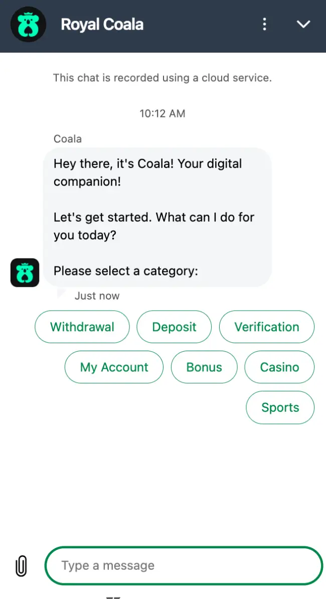 Royal Coala Casino Live Chat