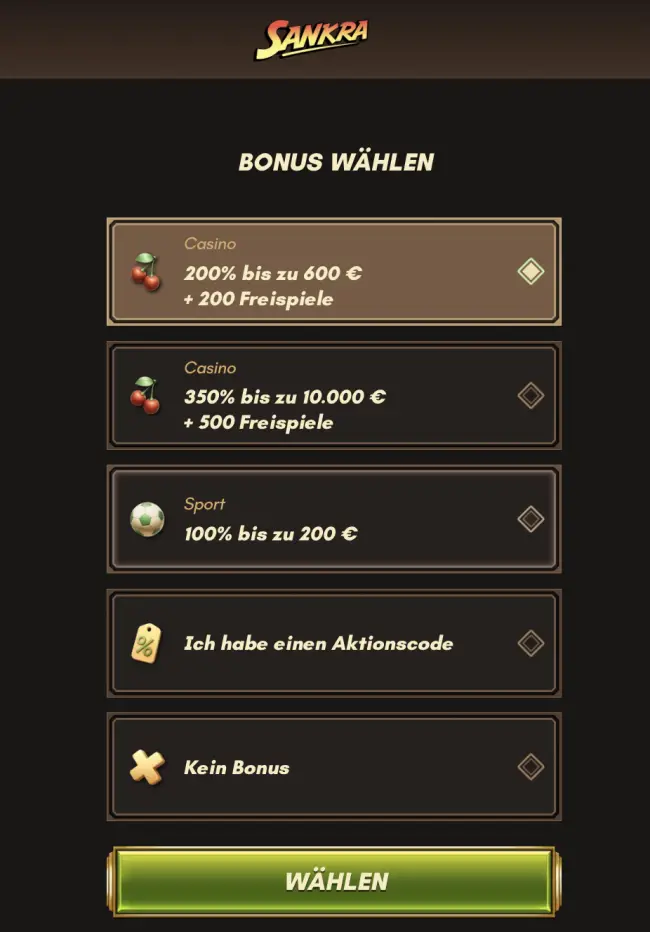 Sankra Casino Bonus
