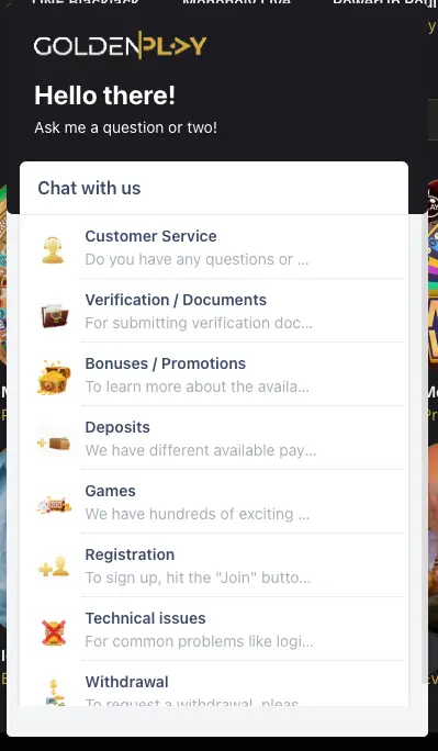 Goldenplay Casino Live Chat