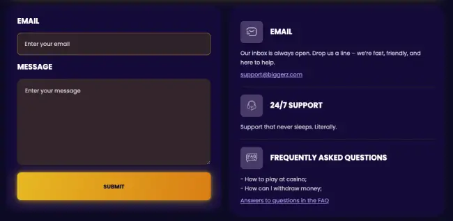 Biggerz Casino Support