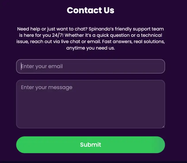 Spinando Casino Support