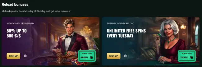 Goldex Casino Reload Bonus